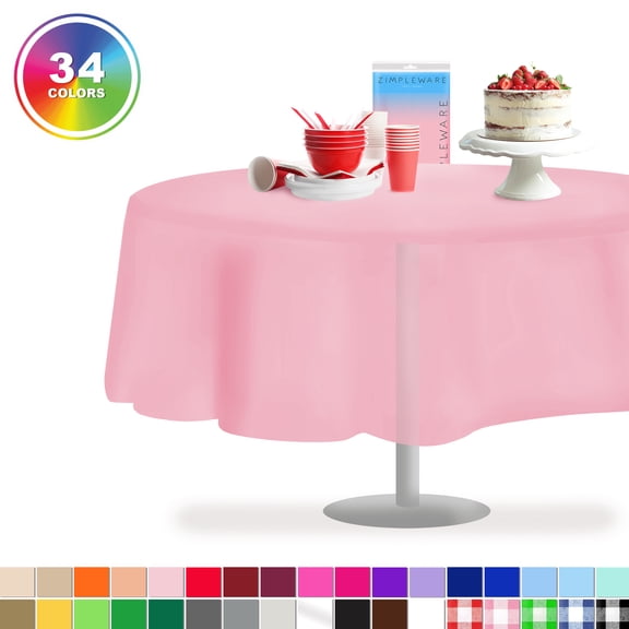 Pink 12 Pack Standard Disposable Plastic Party Tablecloth 84" Inch Round Table Cover By Zimpleware
