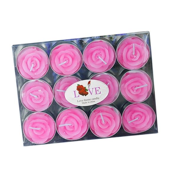 Pink 12-Piece Rose Tea Light Candles, Paraffin, Scented, Burns 2 Hours, For Valentine’S Day, Wedding & Romantic Dinner Decor