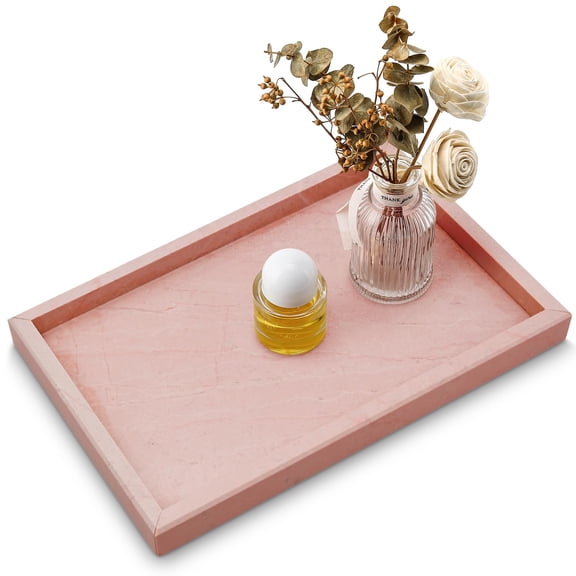 Pink 12" x 8" x 1.2" Rectangle Marble Serving Tray for Bathroom Vanity, Kitchen, Desktop