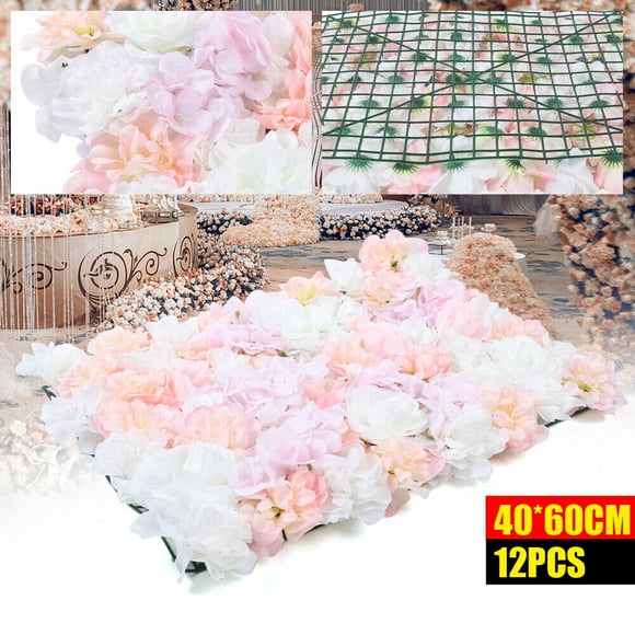 Pink 12Pcs Artificial Rose Silk Flower Panel Peony Floral Wall Wedding Backdrop Shop Window Background Decor