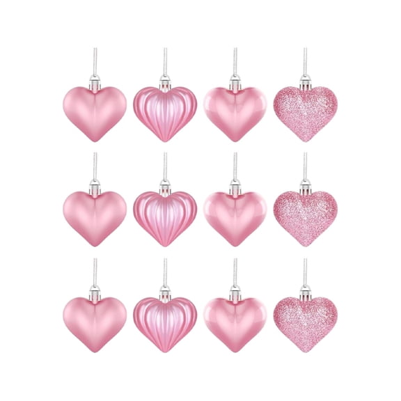 Pink 12Pcs Heart Ornaments Hanging Decorations Plastic Valentines Day Party Decor Pink 1.77 Inches