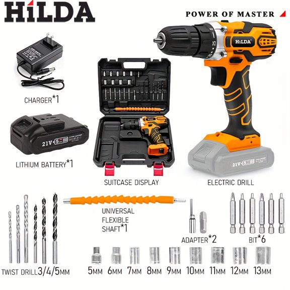 Pink 12V/21V Cordless Drill Kit - 2-Speed, 25+1 Torque, 3/8" Keyless Chuck, LED - with Battery, Charger, Plastic Box/Cloth Bag - Also Available in Yellow/Blue