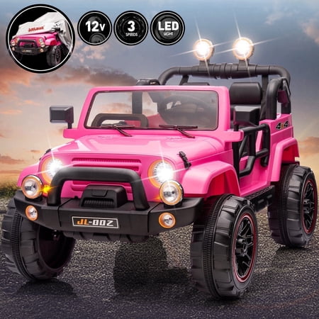 Pink 12V Battery Kids Ride On Car Truck Electric Toys 3 Speeds Gift w/Music,LED,Cover,Remote Control