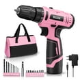 thumbnail image 1 of Pink 12V Rechargeable Cordless Drill - 21Pcs Accessory Set, 1300mAh Li-Ion Screwdriver with 3/8" Chuck, LED Light & Storage Bag, 1 of 9