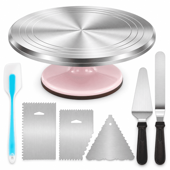 Pink 13.39 x 13.35 x 5.75 inch Aluminium Cake Turntable Baking Decorating Kit