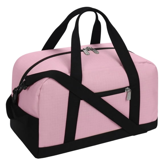 Pink 14-Inch Lightweight Carry-On Mini Travel Sports Duffel Bag, Compact 15.7 x 7.9 x 9.4 in / 40 x 20 x 24 cm Polyester Gym Bag with Zippered Pockets, Detachable Strap for Travel, Workout, Daily Use