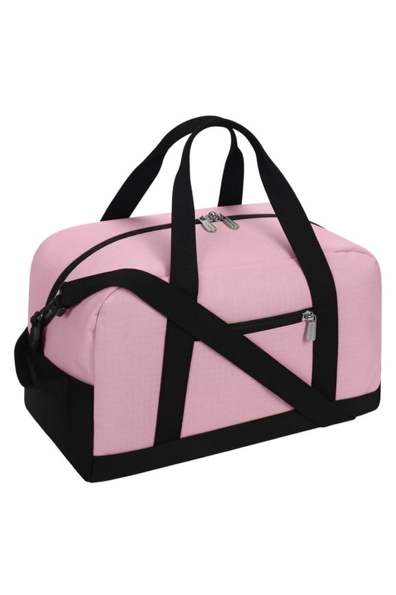 Pink 14-Inch Lightweight Carry-On Mini Travel Sports Duffel Bag, Compact 15.7 x 7.9 x 9.4 in / 40 x 20 x 24 cm Polyester Gym Bag with Zippered Pockets, Detachable Strap for Travel, Workout, Daily Use