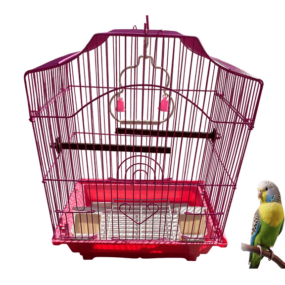 Pink 14-Inch Small Wire Bird Cage Perfect for Budgies, Finches, Canaries, Lovebirds, Parakeets, and Small Parrots