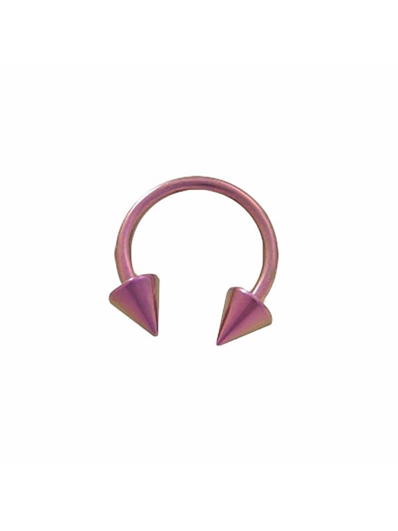 Pink 14G Titanium Horseshoe Ring with Spike Ends