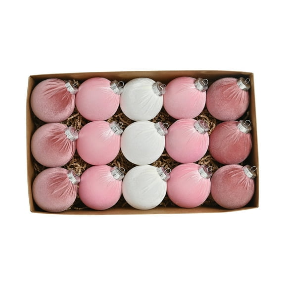 Pink 15-Pack 8Cm Large Plush Christmas Balls, Soft Velvet Tree Ornaments, Big Size Holiday Decor Set