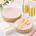 Pink Pvc Vinyl Pink 175PCS Scalloped Plastic Party Plates for Weddings and ...