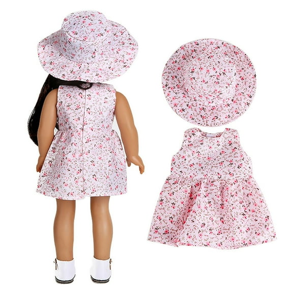 Pink 18 Inch Doll Clothes Set 2 Pieces Beautiful Dress With Hat Christmas Doll Dress For 18 Inch Dolls Soft Elastic Material 40Cm Doll Clothing