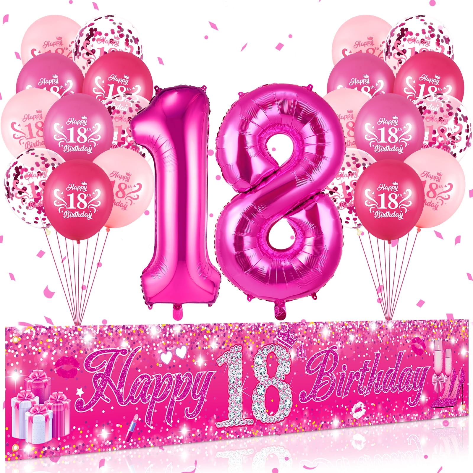 Pink 18th Birthday FEV6 Decorations for Girls - Happy Birthday Banner ...