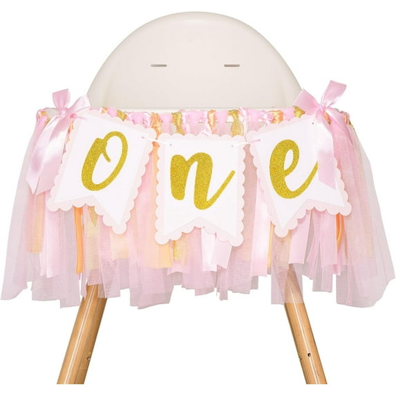 Pink 1st Highchair Banner Birthday For Girls,First Birthday Highchair Banner,1st Birthday Party Decoration, Sweet One Banner for Princess Fairy Baby Photo Props Party Decor