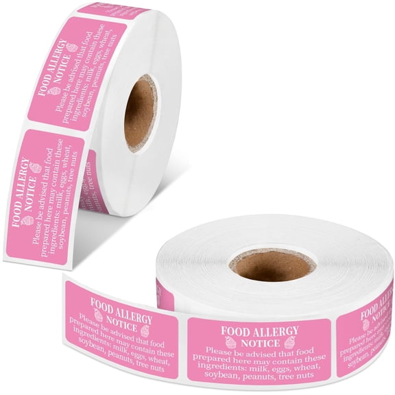 Pink 1x2 Inch Food Allergy Warning Labels, 600 Count Self-Adhesive Food Safety Stickers