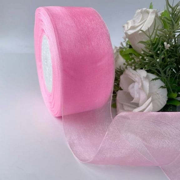 Pink 2 Inch Sheer Organza Chiffon Ribbon for Bouquet Home Party Decoration ,Flower Bouquet Wedding Bow Award Ribbons Making Decorations, 50 Yards(pink)