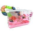 Pink 2-Levels Hamster Habitat, Dwarf Rodent Gerbil Mouse Rat Wire Cage ...