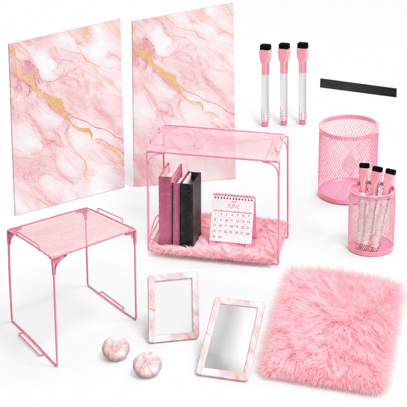 Pink-2 Locker Accessory Kit with Shelf, Mirror, and Organizer Supplies