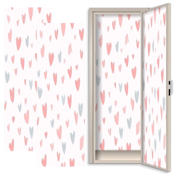 Pink 2 Pcs School Locker Magnetic Wallpaper 12" x 36" Repeated hearts Cute Endless romantic print Reusable Removable Locker Accessories Back to School Supplies
