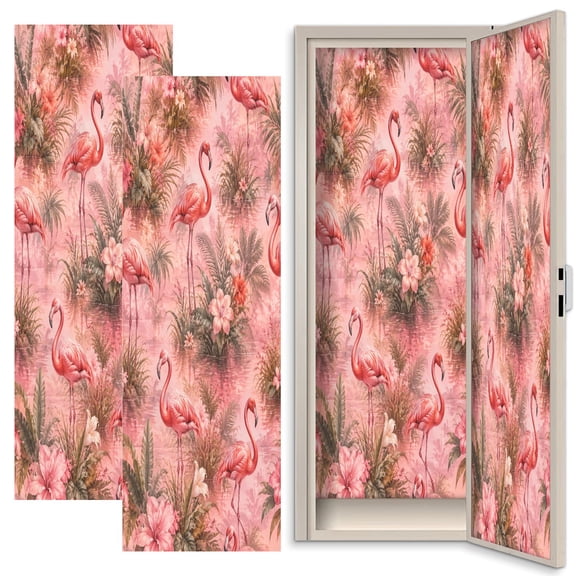 Pink 2 Pcs School Locker Magnetic Wallpaper for Girls 12" x 36" Flamingo Tropical Floral Soft Pink Watercolor Style Botanical Foliage Reusable Removable Locker Accessories Back to School Supplies