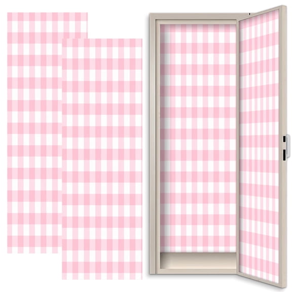 Pink 2 Pcs School Locker Magnetic Wallpaper for Girls 12" x 36" Pink Gingham Checkered Soft Pastel Plaid Grid Reusable Removable Locker Accessories Back to School Supplies
