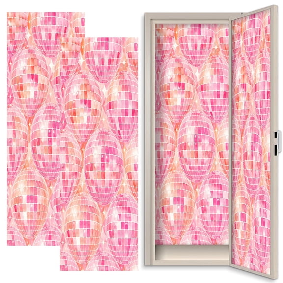 Pink 2 Pcs School Locker Magnetic Wallpaper for Girls 12" x 36" Pink Orange Disco Ball Reflective Sparkles Reusable Removable Locker Accessories Back to School Supplies