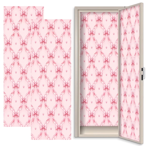 Pink 2 Pcs School Locker Magnetic Wallpaper for Girls 12" x 36" Pink Ribbon Bows Hearts Soft Reusable Removable Locker Accessories Back to School Supplies