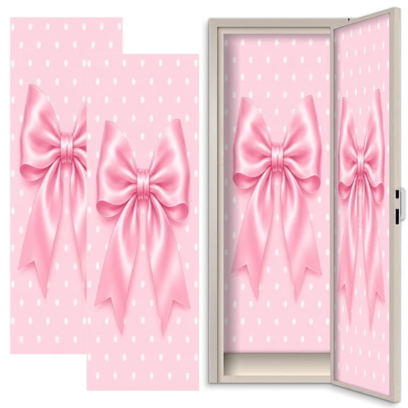 Pink 2 Pcs School Locker Magnetic Wallpaper for Girls 12" x 36" Pink Satin Bow Polka Dot Reusable Removable Locker Accessories Back to School Supplies