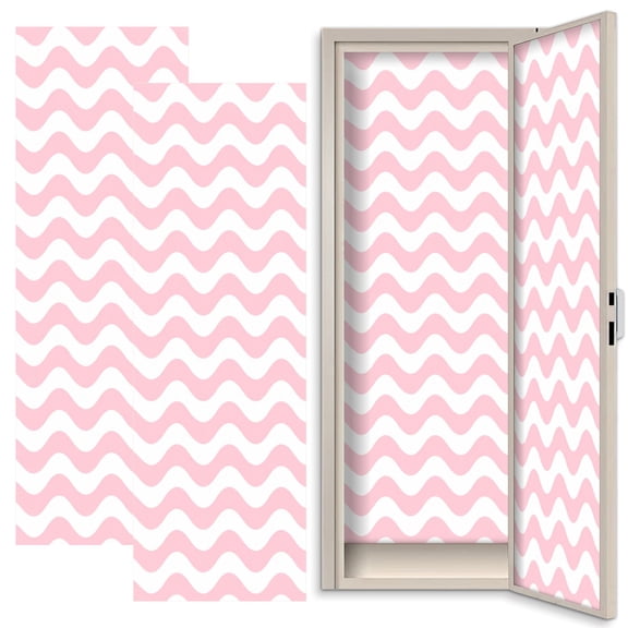 Pink 2 Pcs School Locker Magnetic Wallpaper for Girls 12" x 36" Pink White Wavy Line Minimalistic Reusable Removable Locker Accessories Back to School Supplies