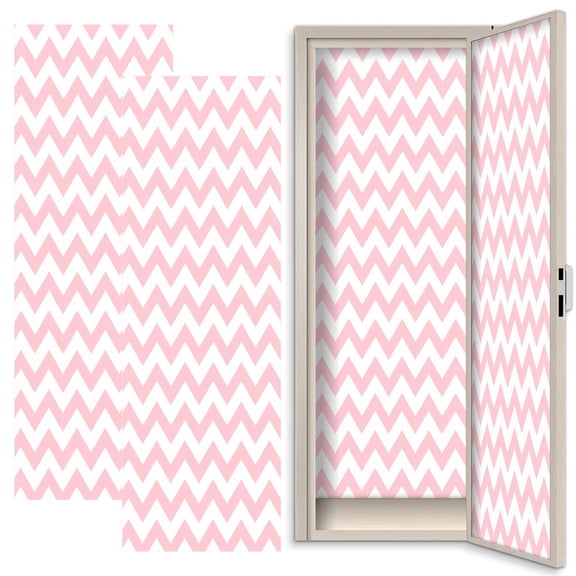 Pink 2 Pcs School Locker Magnetic Wallpaper for Girls 12" x 36" Pink White Zigzag Minimalist Reusable Removable Locker Accessories Back to School Supplies
