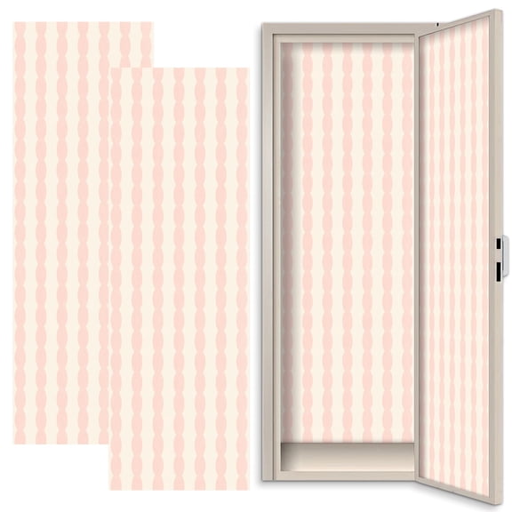 Pink 2 Pcs School Locker Magnetic Wallpaper for Girls 12" x 36" Scalloped Circle Stripe Soft Blush Pink Cream Reusable Removable Locker Accessories Back to School Supplies