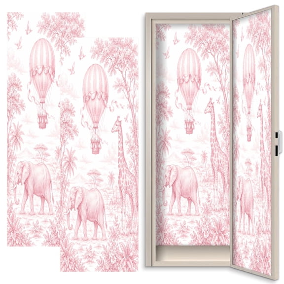 Pink 2 Pcs School Locker Magnetic Wallpaper for Girls 12" x 36" Vintage Pink Scene Hot Air Balloon Elephant Giraffe Reusable Removable Locker Accessories Back to School Supplies