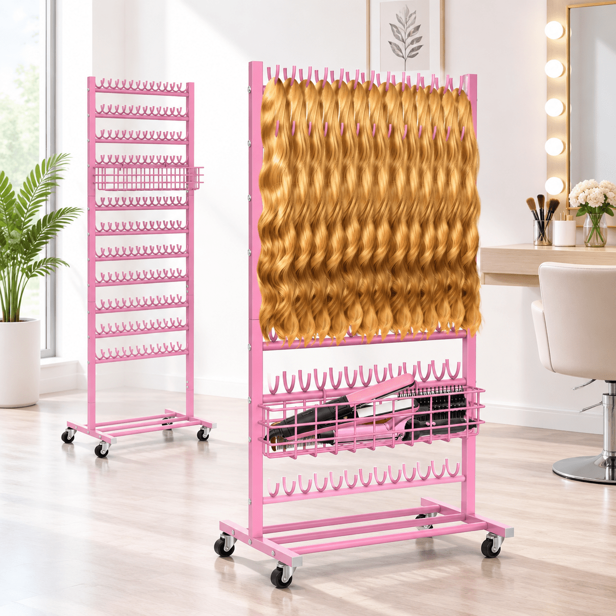 Pink 2-Sided Braiding Hair Rack with 286 Pegs, Mobile Standing ...