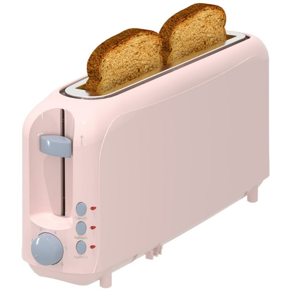 Pink 2-Slice Slim Toaster - 10" Long Slot for Bagels & Artisan Bread, 6 Shade Settings, Cancel/Reheat/Defrost, Removable Crumb Tray, Auto Shut-Off