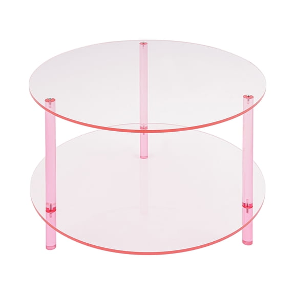 Pink 2-Tier Acrylic Coffee Table Round Coffee Table Clear Coffee Table Modern Acrylic Table Clear Table for Living Room 23.6" D x 23.6" W x 16.5" H