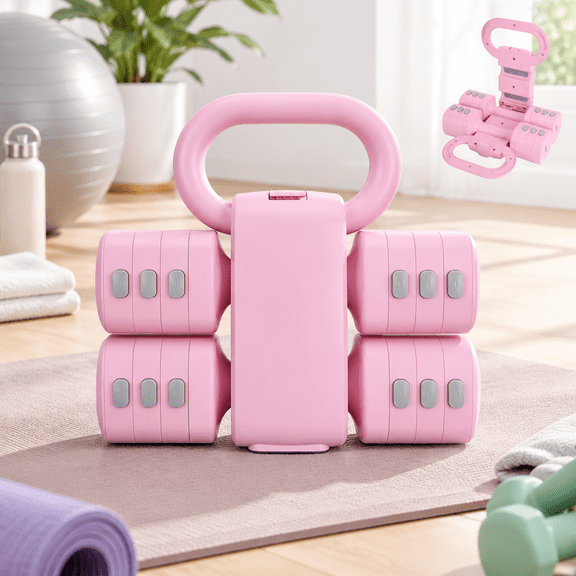 Pink 2-in-1 Adjustable Dumbbell and Kettlebell Hand Weight Set