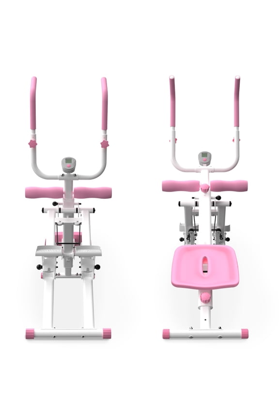 Pink 2-in-1 Multifunctional Stair Stepper & Ab Trainer Machine, Q235 Steel Silent Roller Step Trainer Max 300 Lbs Adjustable Stride Full-Body Home Workout Equipment