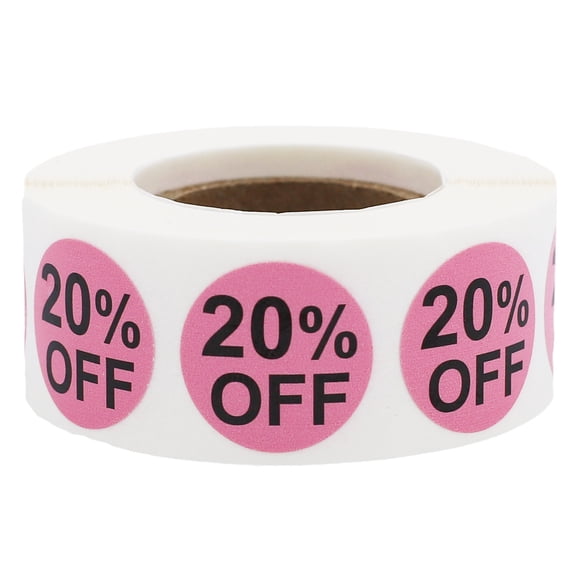 Pink 20%Off Circle Stickers | 0.75" Inch Round | 500 Pack