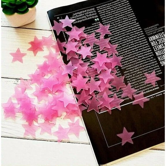 Pink 200 Glow In The Dark Star Moon Plastic Sticker Kids Baby Home Wall Dcor