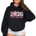 thumbnail image 1 of Pink 2026 Happy New Year Print Hoodie Graphic Sweatshirt Black S-2XL Tops, 1 of 5