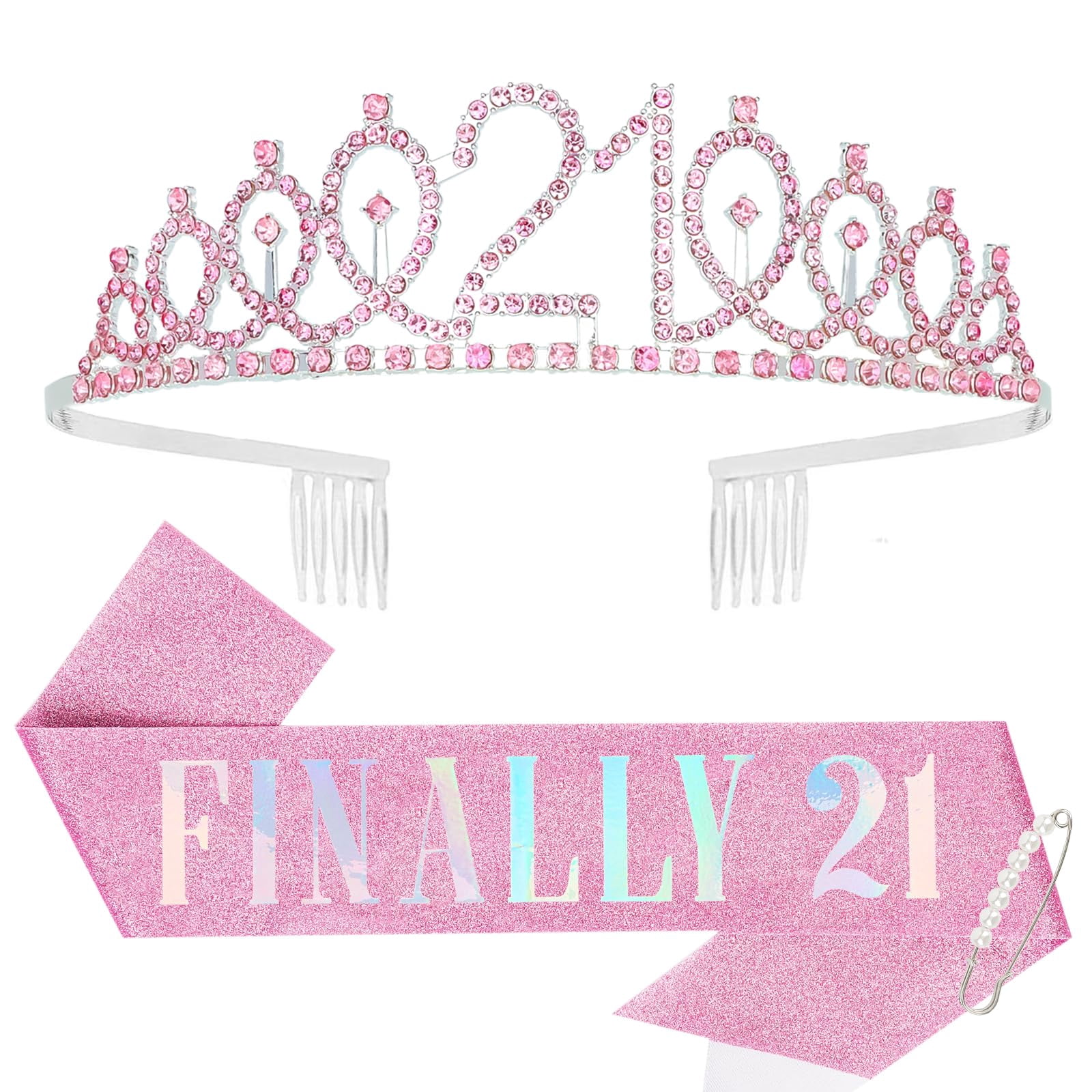 Girls 21st Birthday Crown Glitter Cake Topper - Rose Gold Party Decorations For 21st Anniversary