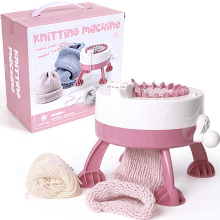 Pink 22-Needle Hand Crank Knitting Machine, DIY Craft Toy for Making Hats Scarves and Socks