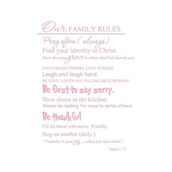 Pink 22" x 29" Our Family Rules... Vinyl wall art Inspirational quotes and saying home decor decal sticker