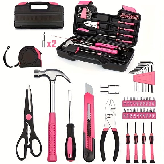 Pink 24/39/32pcs Household Tool Set, Sturdy Metal Hand Tool Kit, Classic Barn Style Toolbox, Durable Home Repair Kit, Best Gift