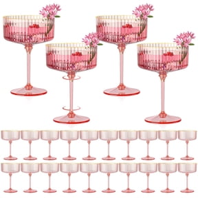 Pink 24 Count 10oz Plastic Ribbed Coupe Glasses for and Parties