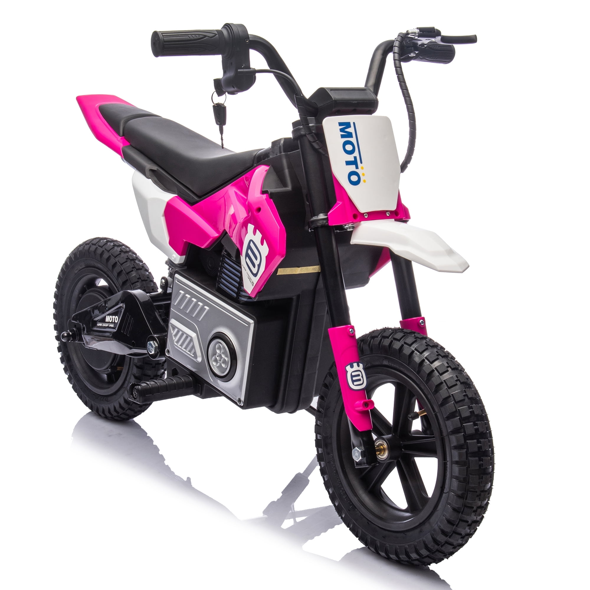 Pink 24V Kids Ride On Electric Toy Motocross Motorcycle Adjustable Speed, Bluetooth Music for 5-12 Ages
