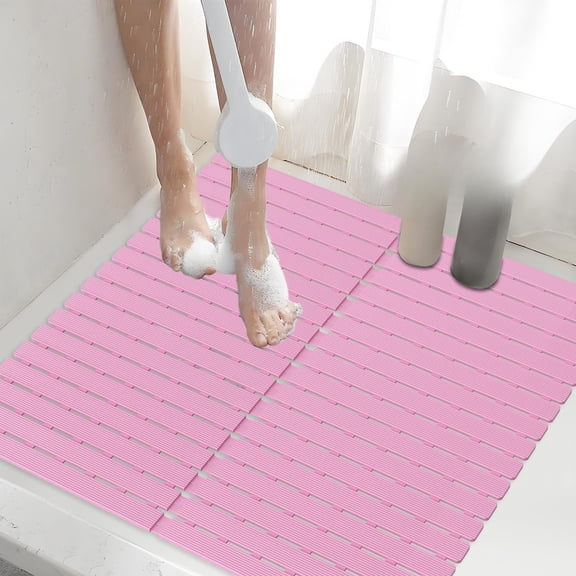 Pink 24x24 Inch Non-Slip Bathtub Mat With Suction Cups For Tub And Stall