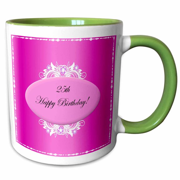 3drose, Pink 25th Birthday, 11oz Two-tone Green Mug