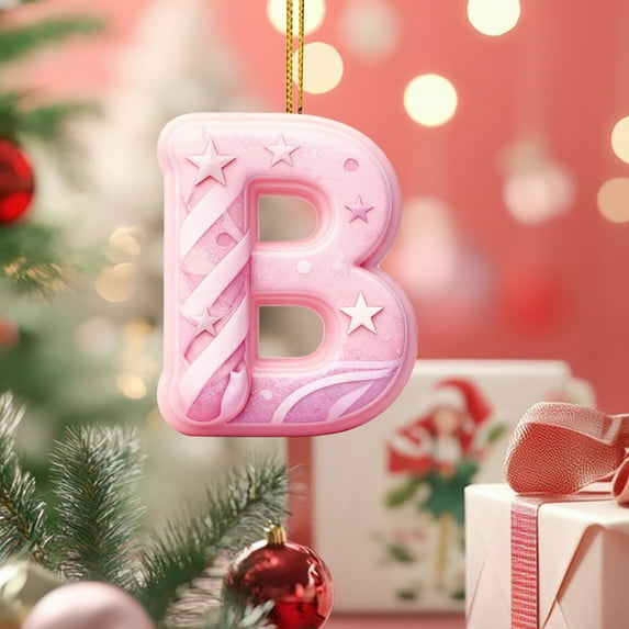 Pink 26 Letter Ornaments for Christmas Tree Decoration - Personalized Hanging Pendant Xmas Alphabet for DIY Craft Ornaments (B)