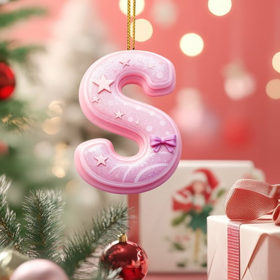Pink 26 Letter Ornaments for Christmas Tree Decoration - Personalized Hanging Pendant Xmas Alphabet for DIY Craft Ornaments (S)